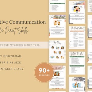 Peut inclure: Téléchargement numérique intitulé "Communication efficace, compétences directes". Cet outil de thérapie et de psychoéducation comprend plus de 90 exemples. Disponible en formats US Letter et A4, il est prêt à être imprimé en PDF pour un téléchargement instantané.
