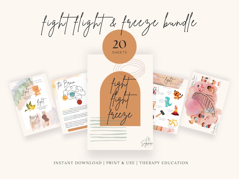 Trauma Therapy Worksheet Bundle: Kid Friendly Fight, Flight & Freeze ...