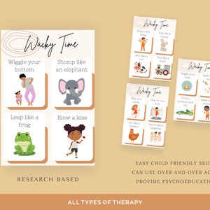 Schede attività Wacky Time per bambini / Gioco divertente per la regolazione del corpo e il controllo degli impulsi / Strumento terapeutico per l'apprendimento giocoso e le capacità di ascolto