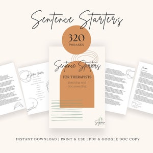 Therapeutic Sentence Starters: Therapy Cheat Sheet Documentation Template (PDF + Google Doc)