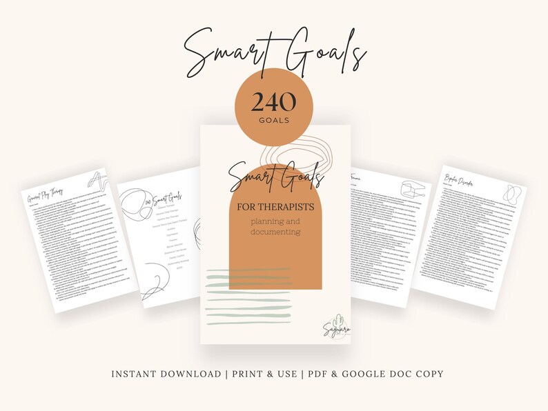 240 SMART Goals for Therapy Progress Notes: Cheat Sheet Template for ...