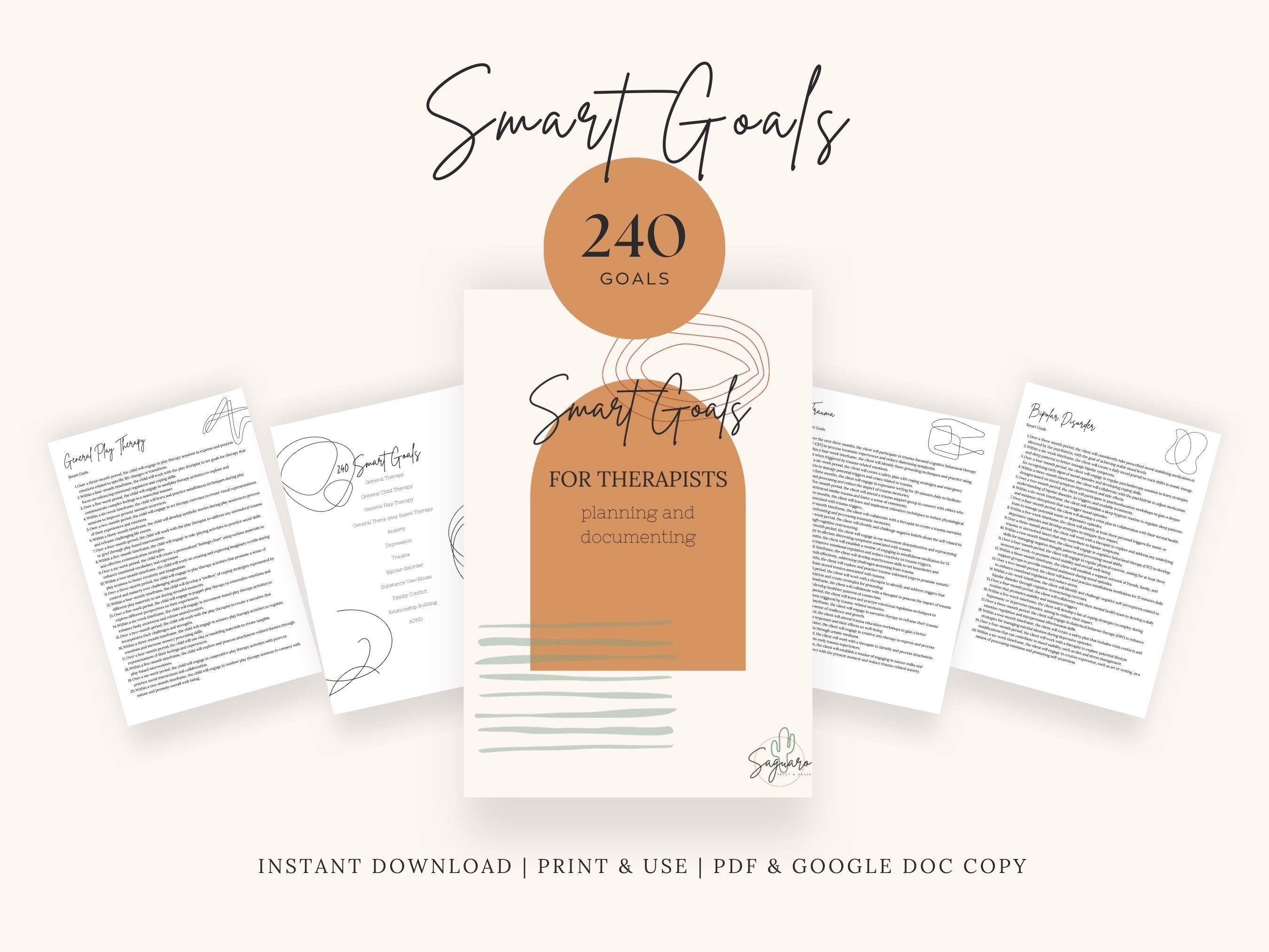 240 SMART Goals for Therapy Progress Notes: Cheat Sheet Documentation ...