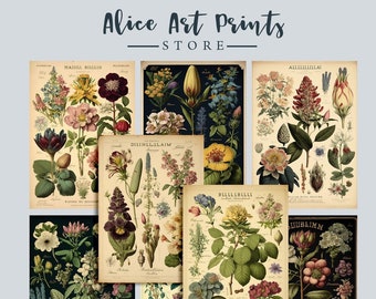Vintage botanical illustration Printable ATC Cards, Junk Journal Cards, Digital Paper, Printable Journaling Cards, Digital Download Ephemera