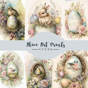 Cartões ATC de Páscoa de primavera vintage, cartões de lixo eletrônico, papel digital, cartões de registro no diário para impressão, download digital, coisas efêmeras para scrapbooking