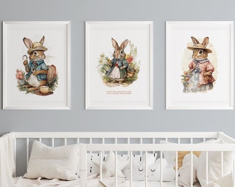 Peter Rabbit Inspired Watercolor Prints Set of 3, Nursery Art, Kids Room Decor, Nursery Wall Art, Baby Shower Gift - Printable N10