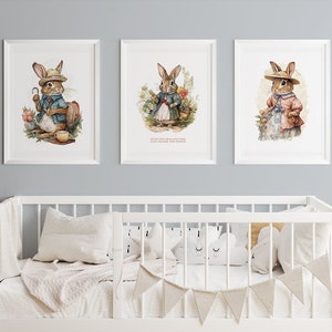Peter Rabbit ispirato stampe ad acquerello Set di 3, arte della scuola materna, Kids Room Decor, Nursery Wall Art, Baby Shower Gift - N10 stampabile