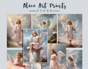 Watercolor Little Angel Digital Collage Sheets - High-Quality Digital ATC Cards, Printable Cards for DIY Crafts and Scrapbooking N02