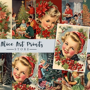 Weihnachtskarte Junk Journal, digitale Ephemera, Junk Journal Zubehör, Kartenherstellung, Scrapbook, Retro Postkarten, 1950er Vintage Weihnachtskarten
