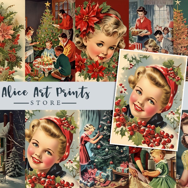 Christmas card junk journal, digital ephemera, junk journal supplies, card making, scrapbook, Retro Postcards, 1950s Vintage Christmas cards