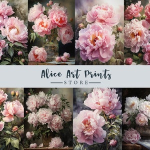 Watercolor Beautiful peonies ATC Cards, Vintage Style Shabby Chic Floral Journaling Card, romantic peony painting, Ephemera images for DIY