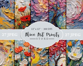 Impasto Painting Texture style of Van Gogh, Oil Painting Backgrounds,  Simple Acrylic digital paper pack, Canvas Painting Scrapbooking Paper