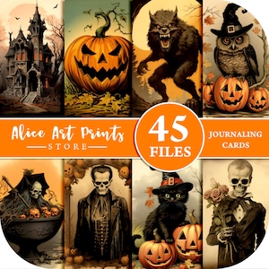 Vintage Halloween Junk Journal Cards, Сard making, Printable Journaling Cards, Digital Download, Scrapbooking, Ephemera, Paper Craft