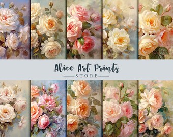 Shabby Chic flowers Junk Journal Papers, Vintage roses Junk Journal Pages, Romantic Junk Journal Printable, Vintage Collage Sheet