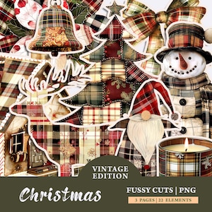 Buffel Karo Merry Christmas Junk Journal Kit, Rustikaler Weihnachten Fussy Schnitt, Druckbare Ephemera, Scrapbook Elemente, Cut-Outs Kartenherstellung