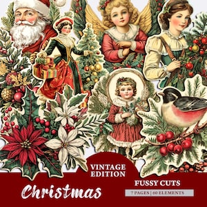 Vintage Christmas Ephemera, Christmas Junk Journal Kit, Vintage Christmas Fussy Cuts, Retro Christmas Bundle, Junk Journal Printable