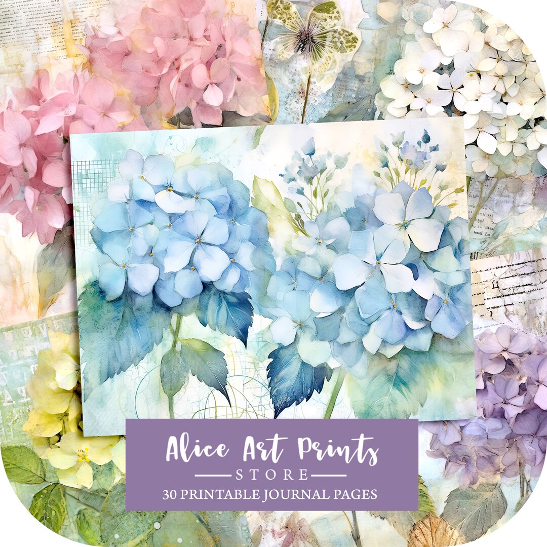 Hydrangea Junk Journal Kit Vintage Floral Journal Garden Digital Paper ...