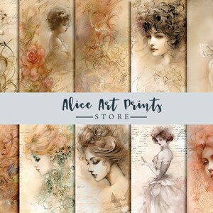 Vintage Victorian Romantic Journal Papers, Watercolor Journal Pages, Junk Journal Printable, 11 Junk Journal Pages, Grunge Collage Sheet