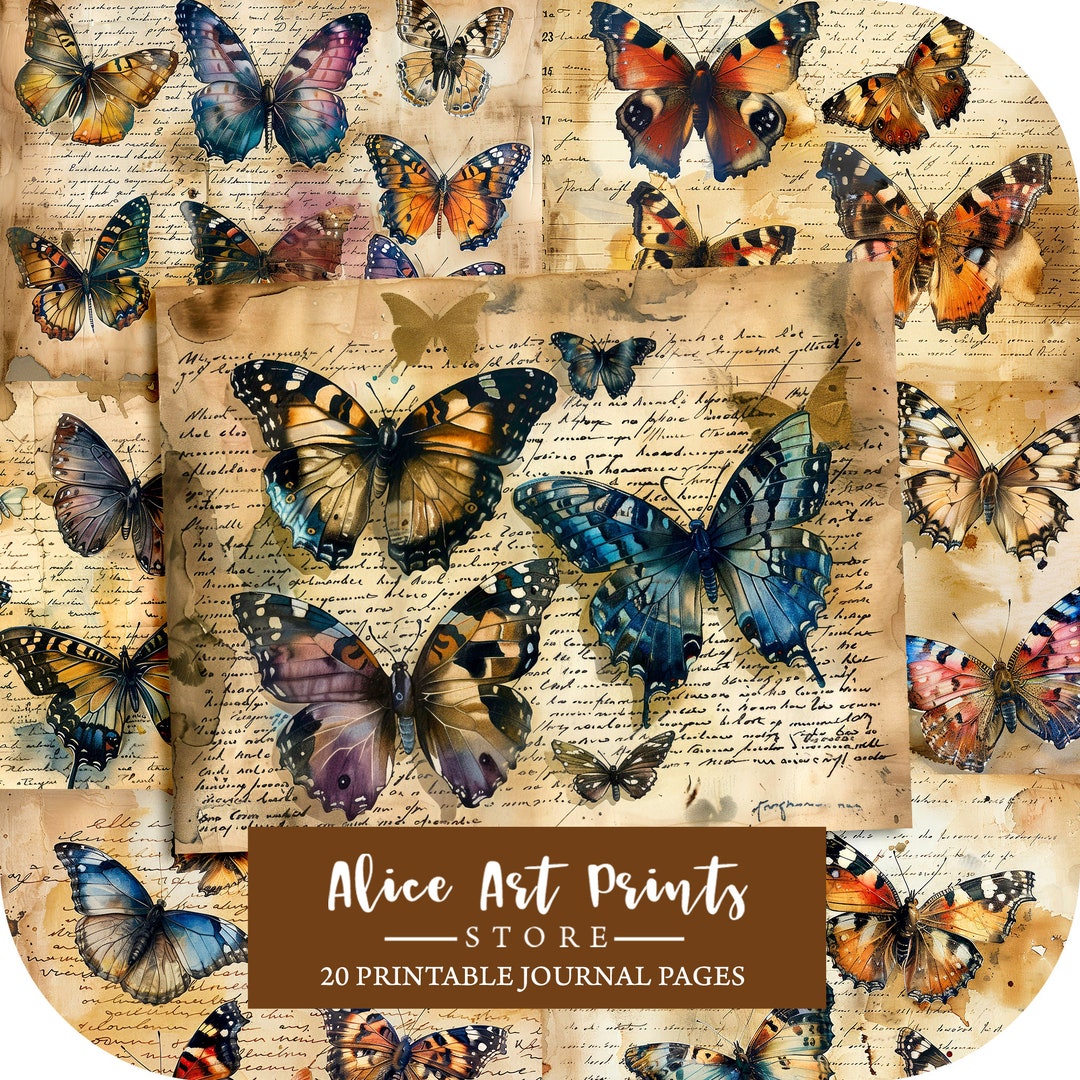 Watercolor Butterfly Junk Journal Kit, Vintage Butterfly Digital Papers ...