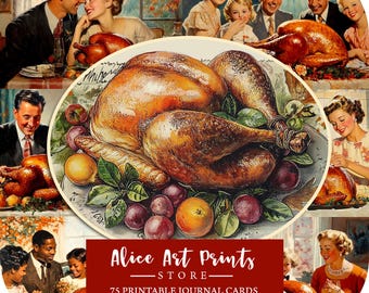 Retro 50's Thanksgiving Greetings card, digital ephemera, junk journal supplies, card making, scrapbook, Retro Postcards, Vintage card