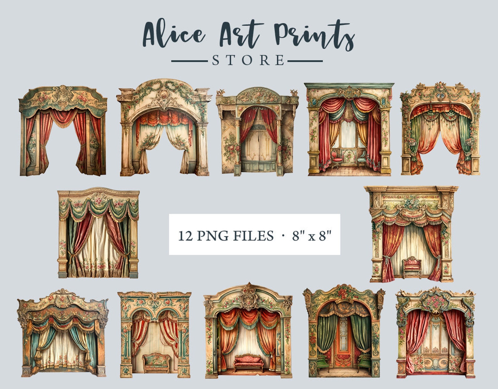 Printable Vintage Paper Theater, French Theater Dollhouse, Junk Journal Digital Vintage Ephemera ...