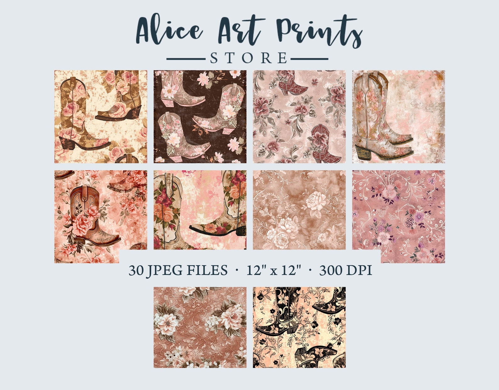 Boho Cowgirl Boots Patterns, Blush Pink Country Western Rodeo Print ...