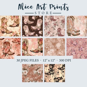 Boho Cowgirl Boots Patterns, Blush Pink Country Western Rodeo Print ...