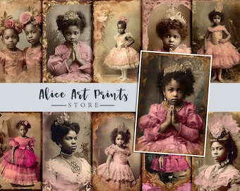 Tattered Pink junk journal kit, Black girls and women Vintage photos, journaling cards, card making, digital ephemera, Ephemera images