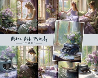 Tarjeta de diario de mujer victoriana francesa hermosa vintage, pinturas románticas para damas tarjetas ATC, imágenes efímeras para bricolaje, verde violeta claro