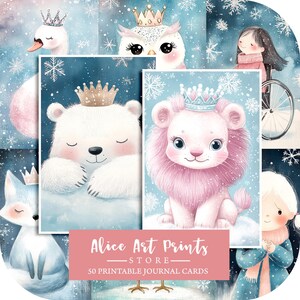 Cartões de diário de animais de Natal, clipart de aquarela de cena de inverno para impressão, itens efêmeros de diário de lixo, criação de cartões, folha de colagem digital