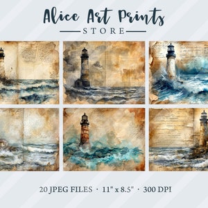 Watercolor Lighthouse Junk Journal Kit, Shabby Chic Ocean Journal Pages ...