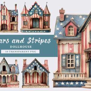 Printable French Paper Doll House Clipart Bundle Independence Day Style Dollhouse digital ephemera, collage, card making, scrapbooking