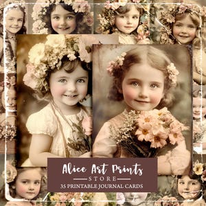 Fotos antigas de meninas com flores para imprimir, fotos de floristas em papel digital, diário de lixo de armário, páginas vintage, scrapbooking, criação de cartões