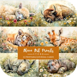 Cartes de journal indésirable aquarelle Animaux endormis