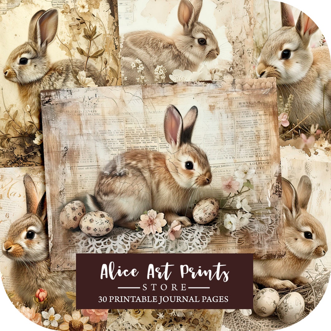Easter Bunny Junk Journal Kit, Easter Greetings Card, Shabby Chic ...