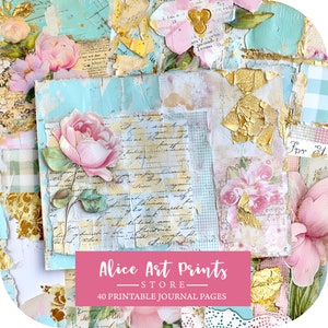 Rebuts de carnet printanier, feuilles d'or minables papiers numériques, échantillons de pages grunge de papier peint, kit de collage scrapbooking imprimable Pâques