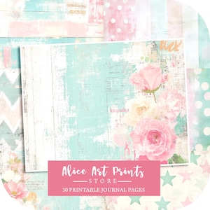 Watercolor Country Cottage Romantic Digital Paper, Light Blue Backgrounds, Light Soft Vintage Journal Pages, Shabby Chic Printable Papers