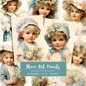 Bundle de cliparts aquarelle enfants vintage, Images d'enfants nostalgiques, graphiques de l'enfance, carte de journalisation enfants rétro, éphémères, fabrication de cartes