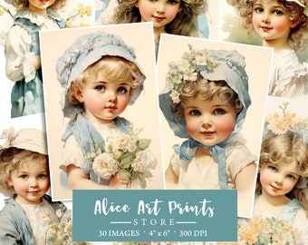 Vintage Kids Watercolor Clipart Bundle, Nostalgic Children Images, Childhood Graphics, Retro children Journaling Card, ephemera, card making