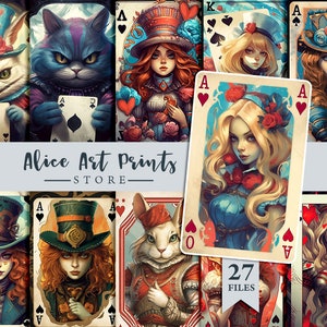 Temi di carte da gioco Alice nel Paese delle Meraviglie, immagini Ephemera del diario spazzatura per fai da te, etichette, cartellini, creazione di carte, carte di diario, ATC, decorazioni per carte