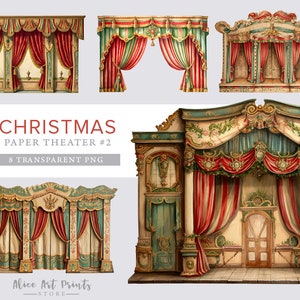 Druckbares französisches Theater Puppenhaus, Weihnachten Vintage Papier Theater, Junk Journal digitale Vintage Ephemera, Kartenherstellung, scrapbooking