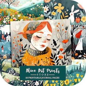 Arrière-plan printanier 50, illustration printanière d'inspiration scandinave, papier de journal indésirable lunatique, pages de journal moderne, scrapbooking papier numérique