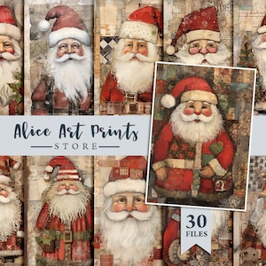 Christmas art Journaling Ephemera, Junk Journal Santa Claus Cards, Digital Clip art patchwork Style, Vintage Santa Claus, Whimsical art
