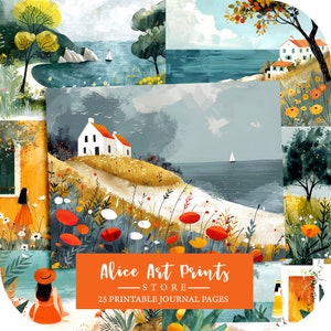 Ilustração inspirada em Scandi SUMMER, Whimsical Junk Journal Paper, Summer Background, Modern Journal Pages, Digital Paper Scrapbooking