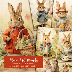 Vintage Osterhasen Journaling Ephemera, Junk Journal Peter Rabbit 45 Vintage Karten, Frühling Kaninchen digitale ClipArt, Beatrix Potter Style