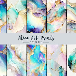 Artistic alcohol ink Digital Paper, Watercolor opal gilded texture Scrapbooking Paper, Abstract Pattern  Watercolor Glitter Agate Background