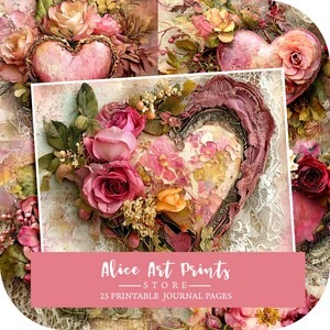 Victorian Valentine&#39;s Day Digital Paper, Valentine Junk Journal Pages, Valentine&#39;s Day Papers Collage, Pink Hearts Scrapbook Background