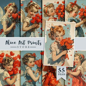 Journal indésirable de la carte Valentine des années 1950, éphémères numériques, fournitures de journal indésirable, fabrication de cartes, scrapbook, cartes postales rétro, carte Valentine vintage