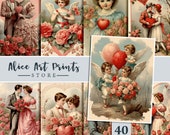 Vintage Valentine card junk journal, digital ephemera, junk journal supplies, card making scrapbook Retro Postcards Valentine's couples card