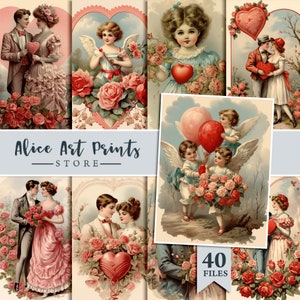 Vintage Valentinstag Karte Junk Journal, digitale Ephemera, Junk Journal Lieferungen, Kartenherstellung Scrapbook Retro Postkarten Valentinstag Paare Karte