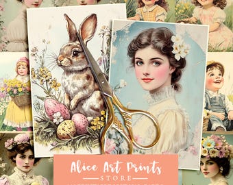 Vintage Easter Junk Journal Cards, Easter Collage Sheets Easter Cards & Ephemera Easter Kids Journal Digital Spring Easter Crafting Supplies